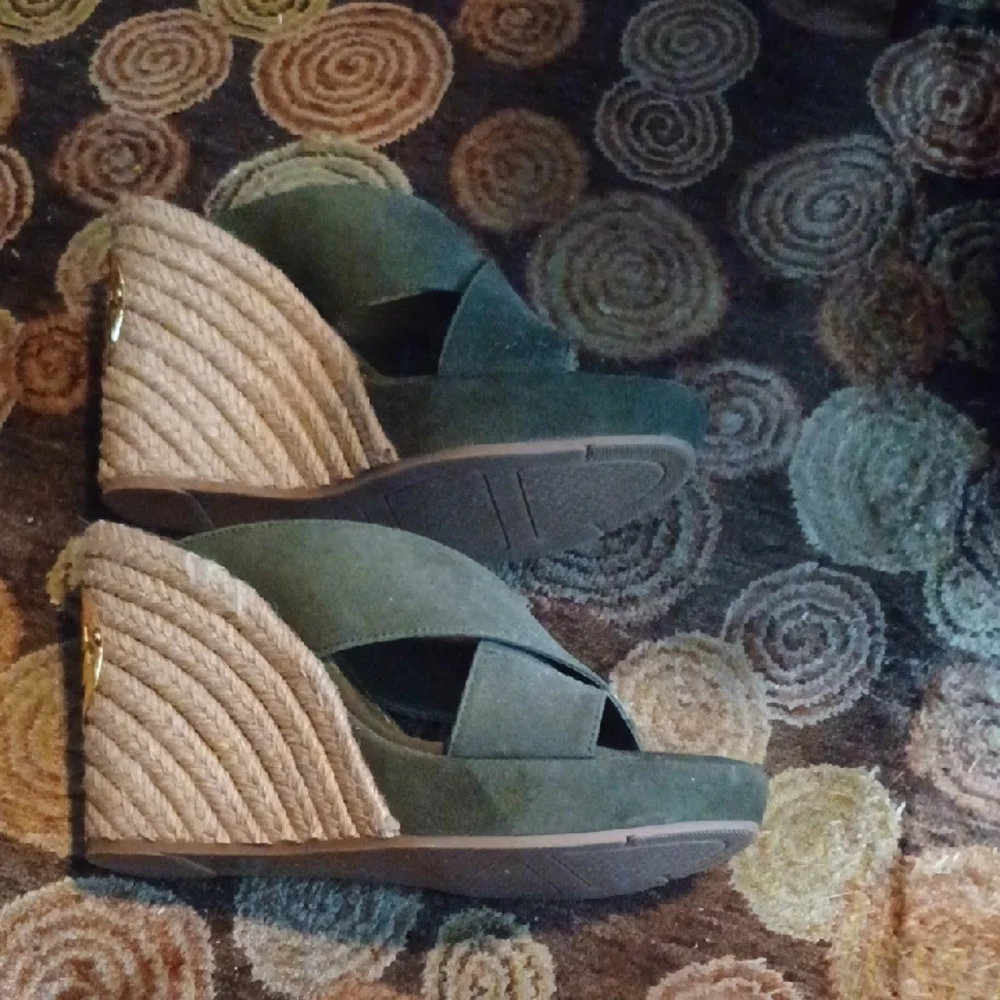 Tory Burch Dark Green Suede Crisscross Mule Slides